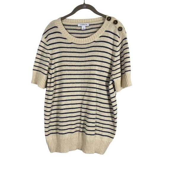 Liz Clairborne Striped Knit Sweater XL Cream Coastal Preppy Retro Boho Neutral - Picture 1 of 9